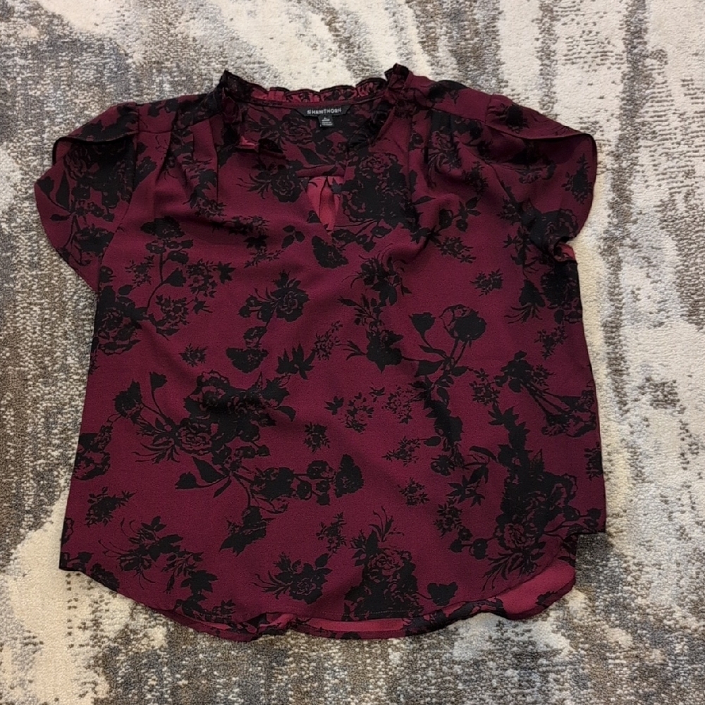 41 Hawthorn Burgundy and Black Floral Blouse